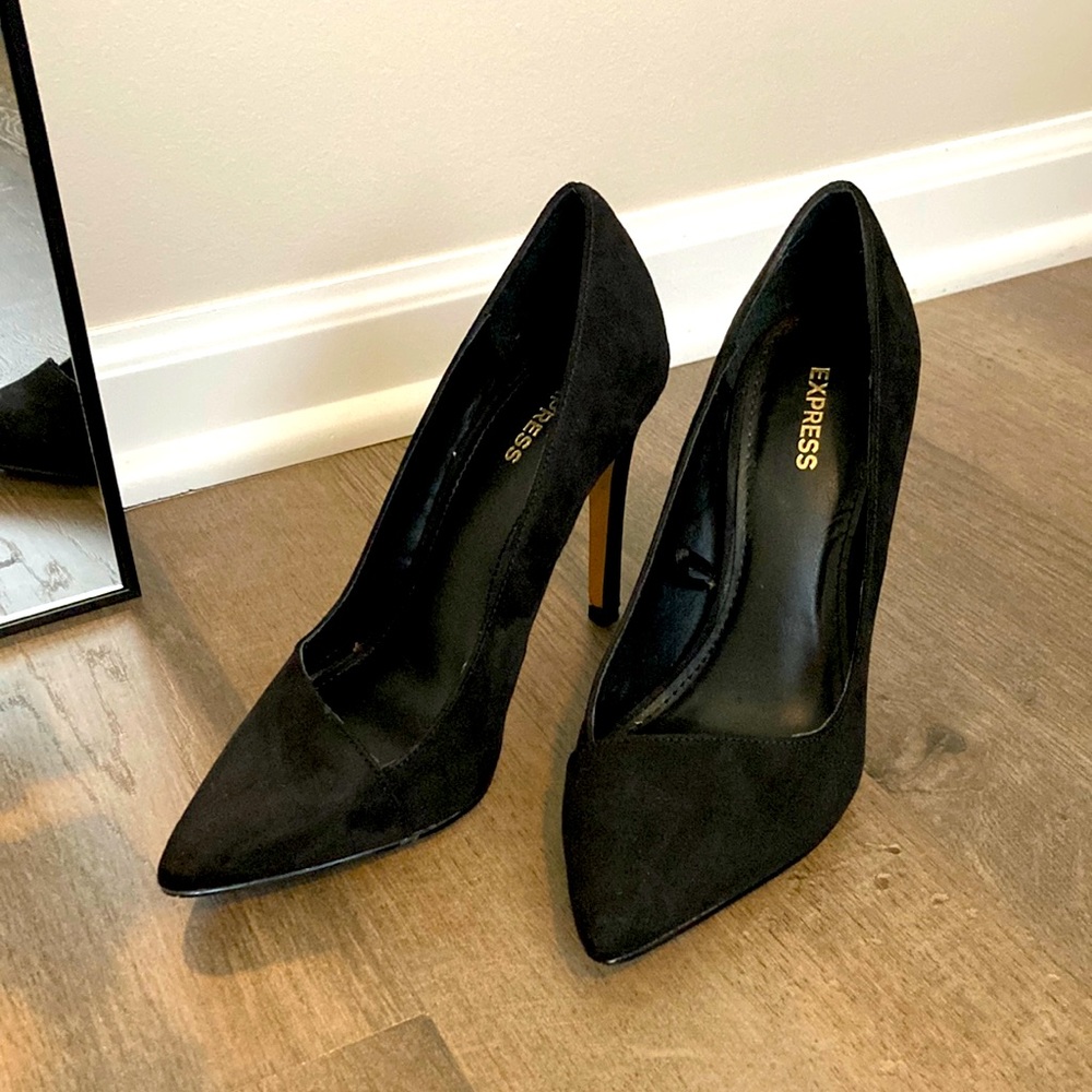 Express black suede pumps